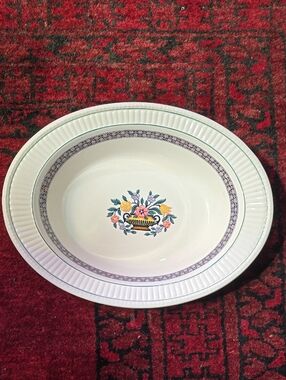 USA 250; Wedgwood Serving Bowl: Red White and Blue with Multicolor Floral Basket